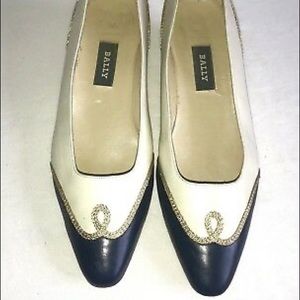 VTG BALLY PUMPS Sz 6.5 N Cream bue and gold